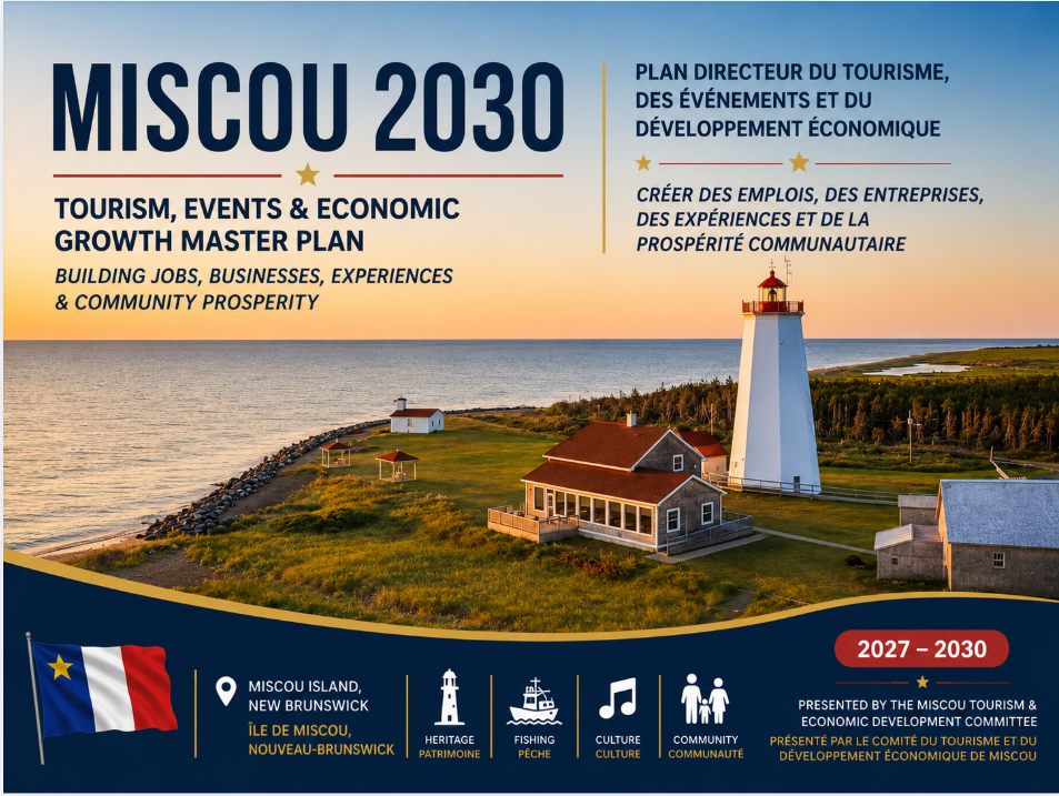 Cover of the bilingual Miscou 2030 tourism, events and economic growth master plan presentation